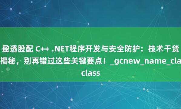 盈透股配 C++ .NET程序开发与安全防护：技术干货大揭秘，别再错过这些关键要点！_gcnew_name_class